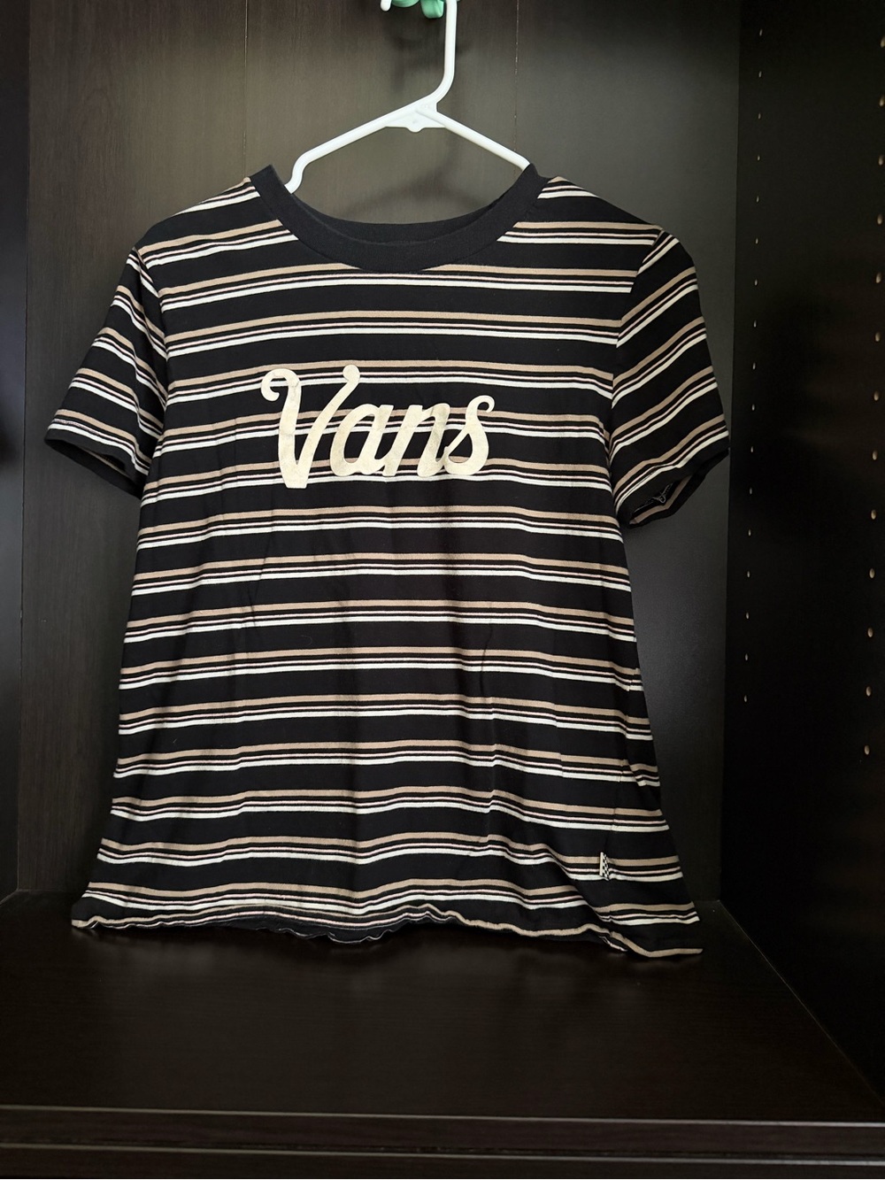 Vans Black & Cream Striped Logo Tee
